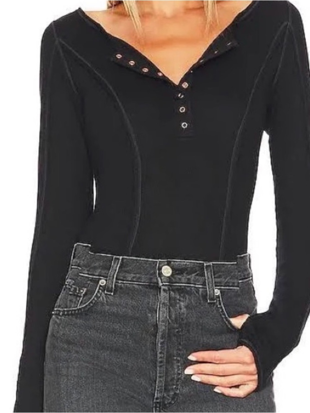 Free People Sloane Bodysuit Black.NWT